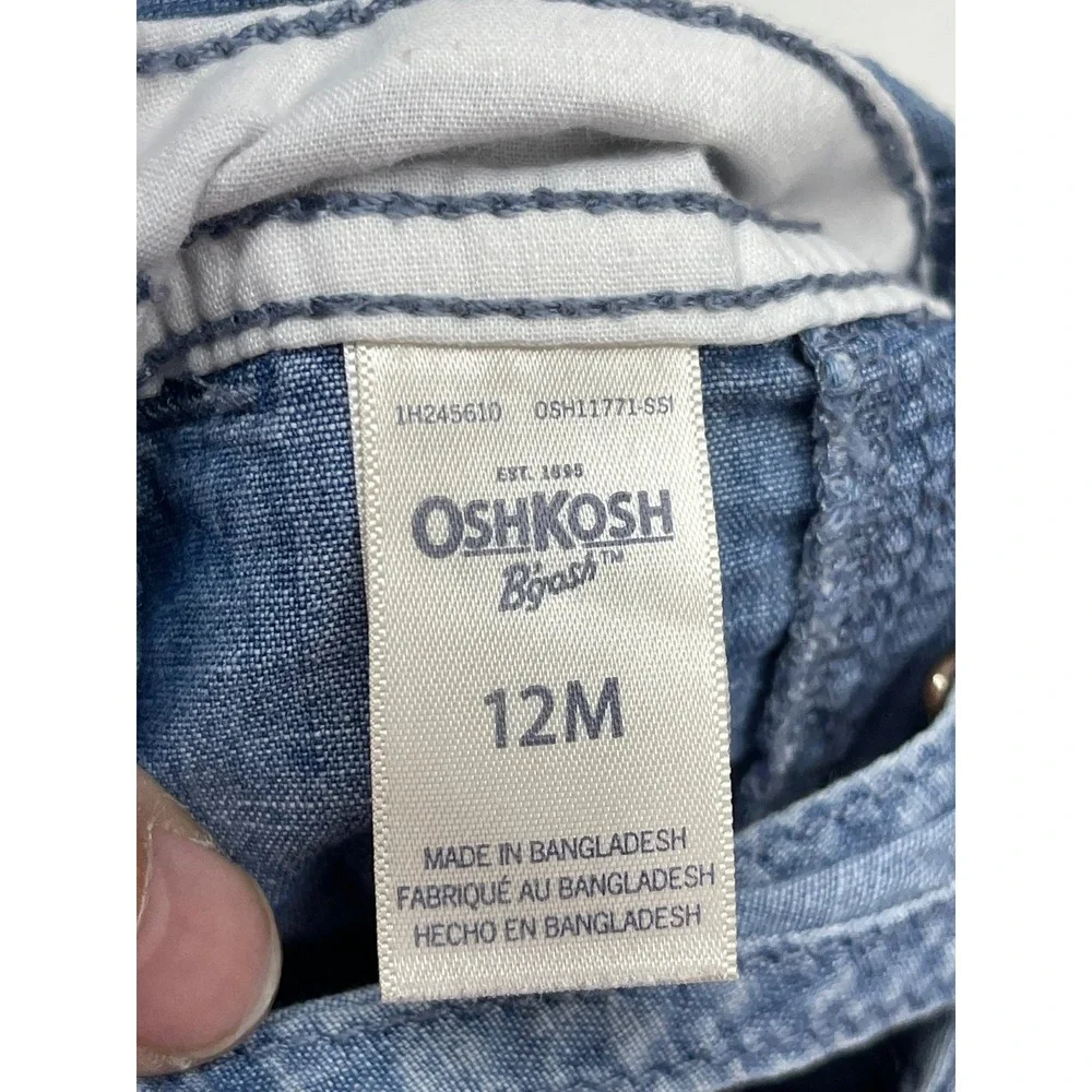 OshKosh Bgosh Baby Boy Light Wash Denim Bib Overalls 12M 1H245610 Blue